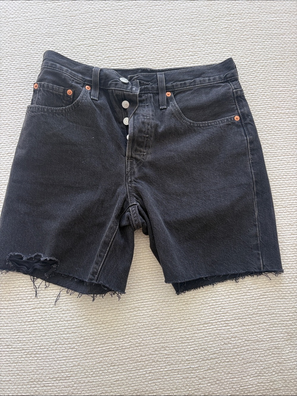 Levi's Black High-Rise Distressed Denim Shorts - Picture 1 of 3